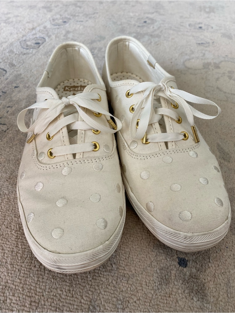 Kate Spade Keds Polka Dot White Cream Canvas Low Profile Sneakers 7.5